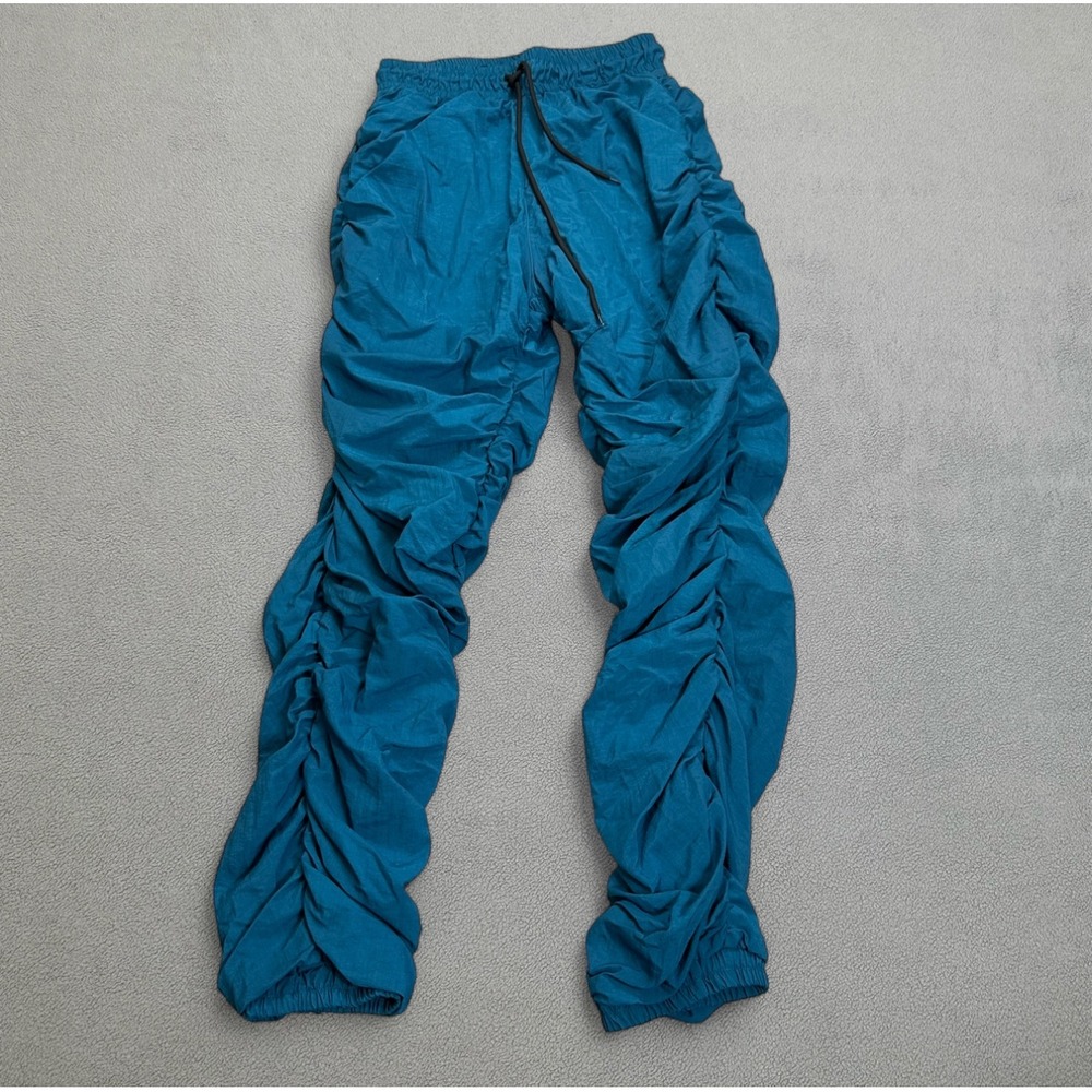 Katsu Clothing Ruched Ruffled Parachute Jogger Pants M Womens Teal Drawstring